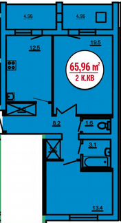 2-к квартира, 66 м², 2/10 эт.