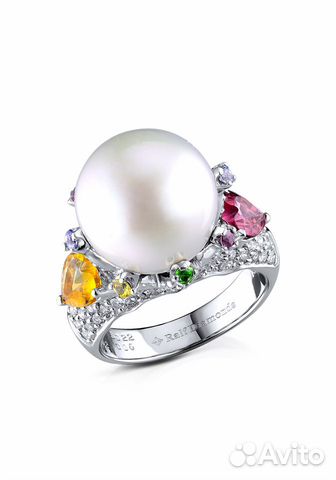 Кольцо RalfDiamonds White Gold 13.5 mm Pearl Diamo