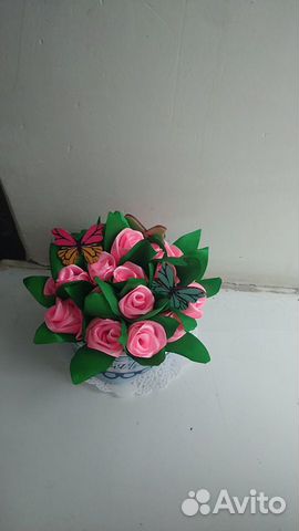 Букет цветов из атласных лент, ручная работа