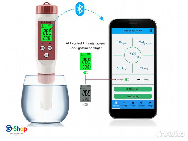 PH/TDS/EC/Temp метр 4в1 Bluetooth BLE-9908