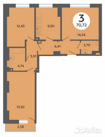3-к квартира, 72.2 м², 9/25 эт. 3-к квартира, 72.2 м², 9/25 эт.