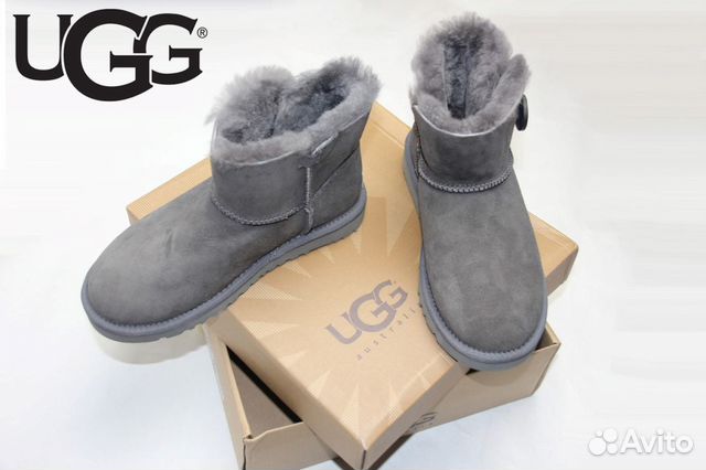 Угги UGG mini пуговица Bailey Button серые новые