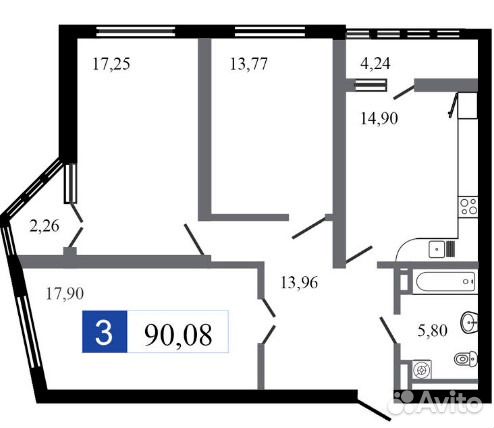 3-к квартира, 90 м², 18/24 эт. 3-к квартира, 90 м², 18/24 эт.