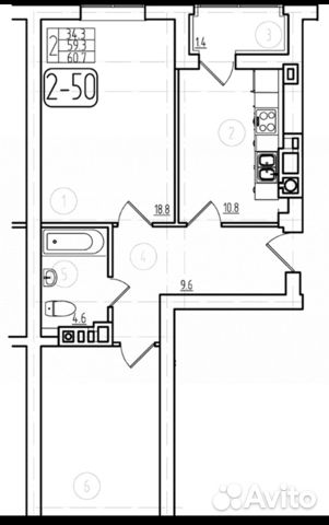 2-к квартира, 60.7 м², 6/10 эт. 2-к квартира, 60.7 м², 6/10 эт.