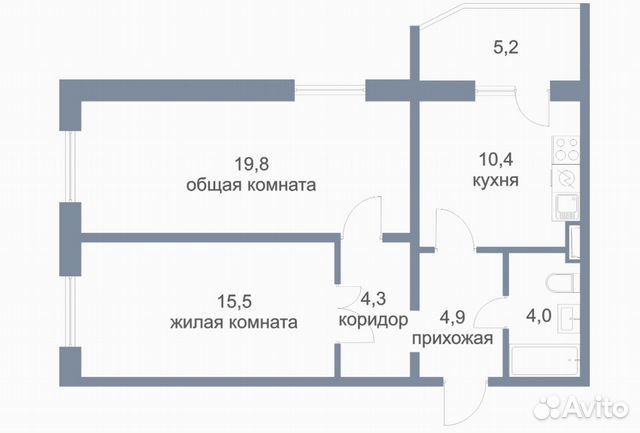 2-к квартира, 64.1 м², 12/16 эт.