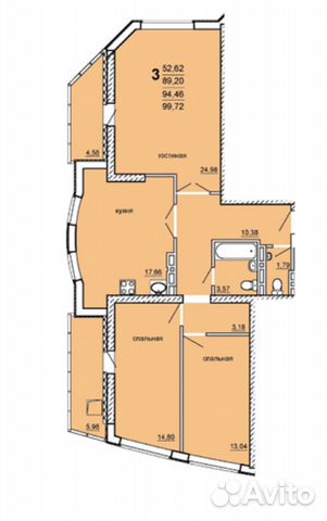 3-к квартира, 99.7 м², 16/25 эт.