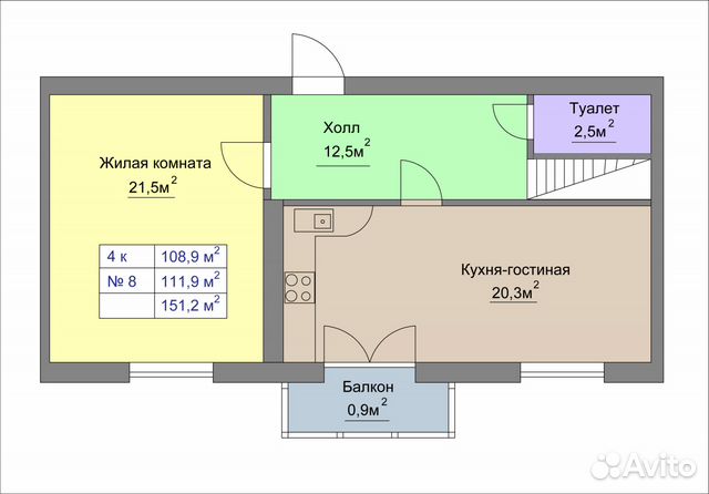 4-к квартира, 151.2 м², 3/3 эт.