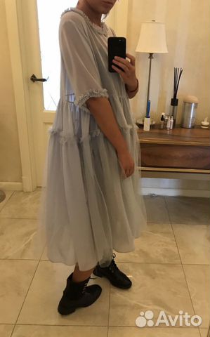 Платье oversize из тюля с рюшами