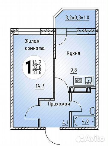 1-к квартира, 34 м², 7/14 эт.