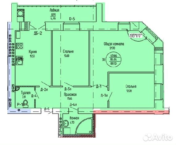 3-к квартира, 89.1 м², 6/9 эт.