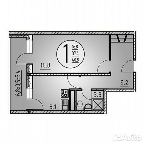1-к квартира, 39.8 м², 4/25 эт.