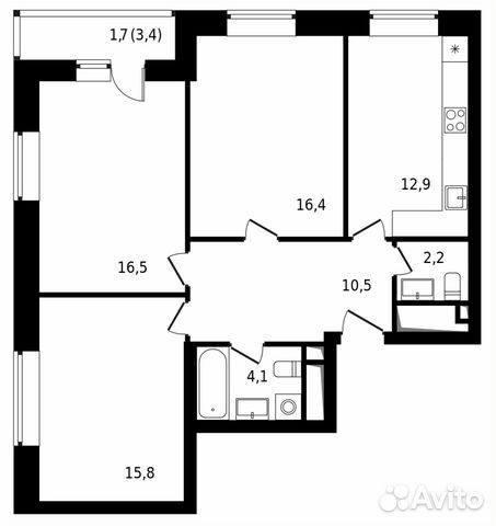 3-к квартира, 80.1 м², 12/14 эт. 3-к квартира, 80.1 м², 12/14 эт.