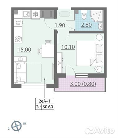 1-к квартира, 30.6 м², 8/25 эт. 1-к квартира, 30.6 м², 8/25 эт.