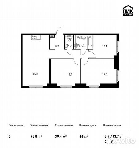 3-к квартира, 78.8 м², 12/33 эт. 3-к квартира, 78.8 м², 12/33 эт.