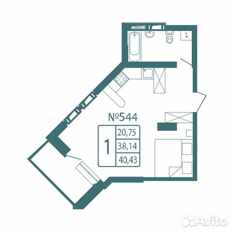 1-к квартира, 40.4 м², 21/22 эт.