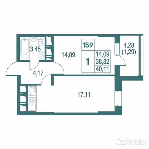 1-к квартира, 40.1 м², 22/25 эт.