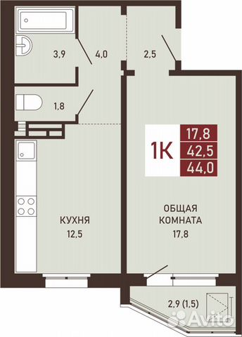 1-к квартира, 44 м², 16/18 эт. 1-к квартира, 44 м², 16/18 эт.