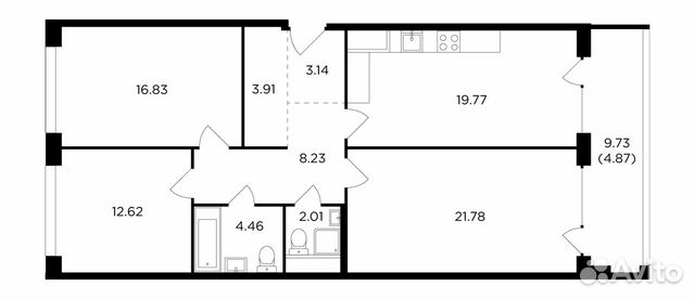 3-к квартира, 97.6 м², 4/16 эт.