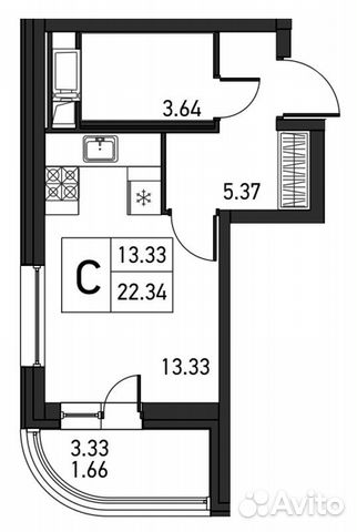 Студия, 24 м², 11/16 эт. Студия, 24 м², 11/16 эт.