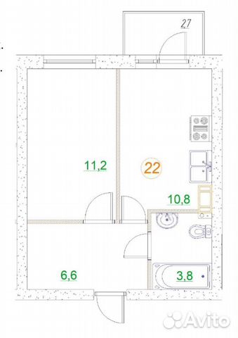 1-к квартира, 33.2 м², 2/3 эт.