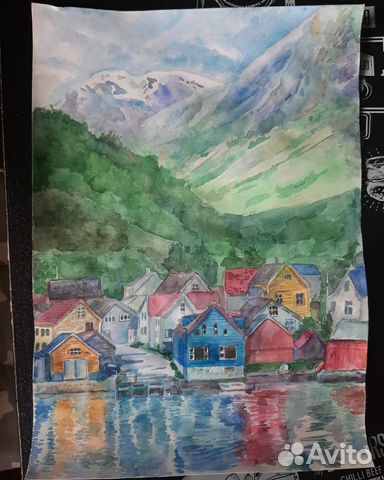 Картина в интерьер Норвегия, 29*42, акварель