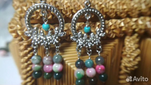 Серьги весюльки с натуральными камнями и фианитами