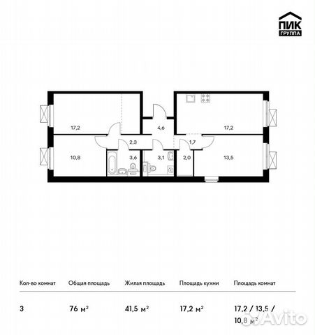 3-к квартира, 76 м², 22/25 эт. 3-к квартира, 76 м², 22/25 эт.
