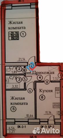 2-к квартира, 58.9 м², 3/5 эт. 2-к квартира, 58.9 м², 3/5 эт.