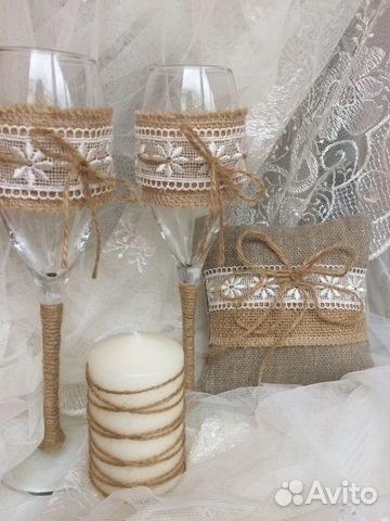 Свадебные бокалы и аксессуары в стиле рустик