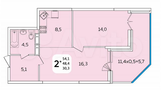2-к. квартира, 53,6 м², 24/24 эт. на продажу в Краснодаре Купить квартиру Авито