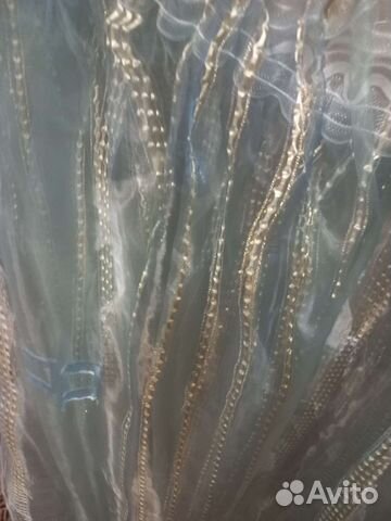 Тюль голубого цвета, высота 175см, ширина 6м