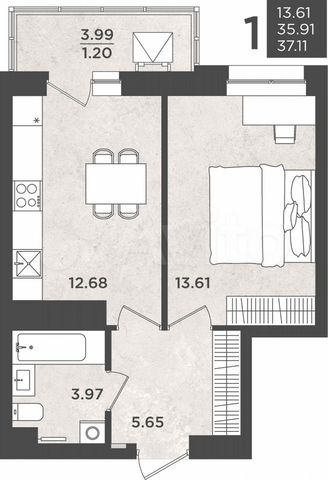 1-к. квартира, 39,1 м², 18/24 эт.