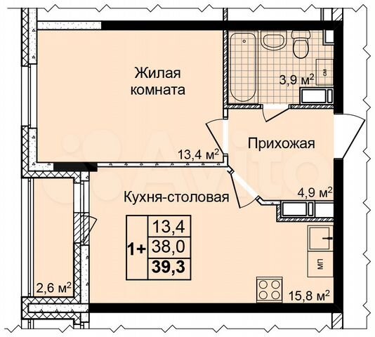 1-к. квартира, 38,8 м², 16/18 эт.
