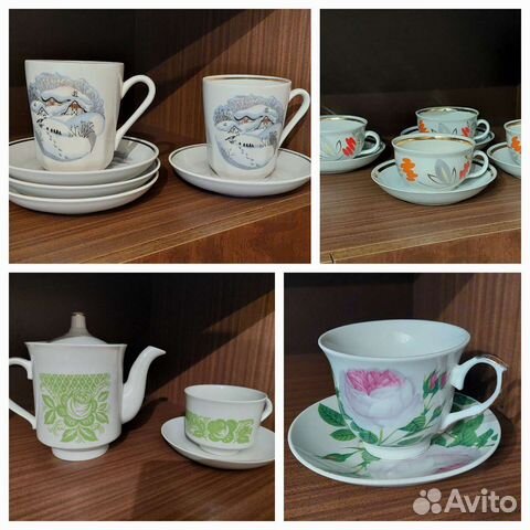 Бокалы, чашка с блюдцем и заварочный чайник