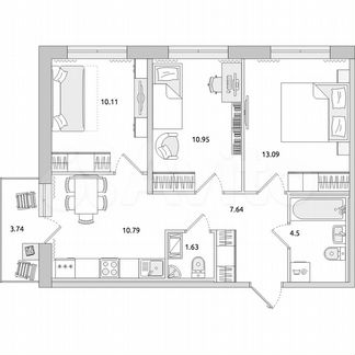 3-к. квартира, 62,5 м², 7/15 эт.