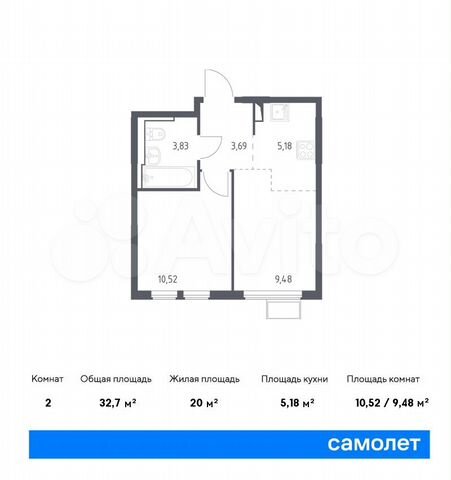 2-к. квартира, 32,7 м², 13/14 эт.