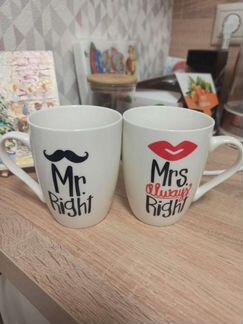 Кружка новая парная мистер прав и миссис всегда пр