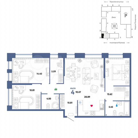 4-к. квартира, 95,1 м², 4/25 эт.