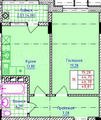 1-к. квартира, 48,8 м², 9/10 эт.