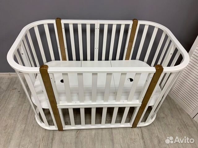 Кровать трансформер 5 в 1, цвет белый/стойки бук