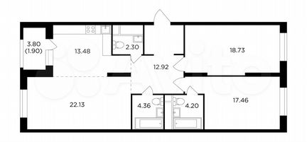 3-к квартира, 97.5 м², 7/30 эт.