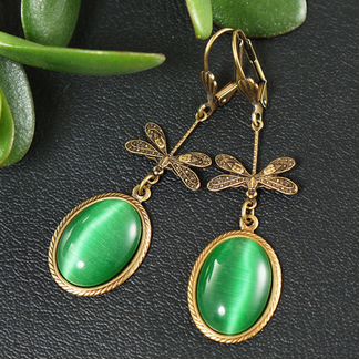 Серьги Травяные стрекозы (кошачий глаз)