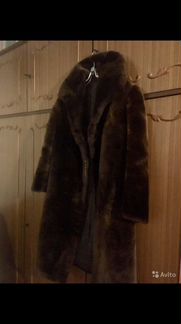 Шуба женская цигейковая темно-коричневая р.46