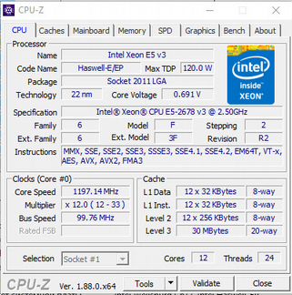 Intel Xeon E5-2678v3 2.5-3.3 GHz 12 ядер 24 потока