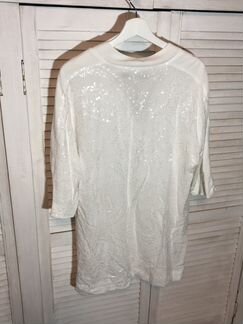 Zara белая блузка удлиненная рубашка с паетками