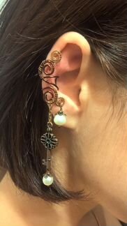 Кафф из медной проволоки с подвесками, hand-made