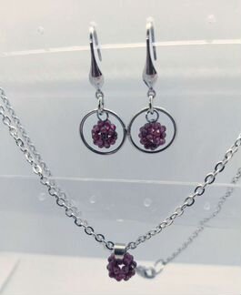 Комплект серьги цепочка и кулон гранат