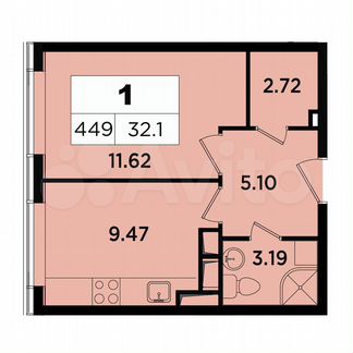1-к апартаменты, 32.1 м², 16/18 эт.
