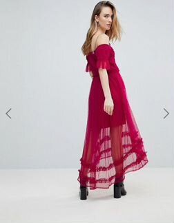 Сетчатое платье вечернее красное кружевное 48-50 р