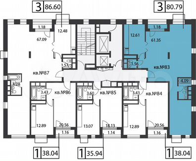 3-к квартира, 80.8 м², 19/20 эт.